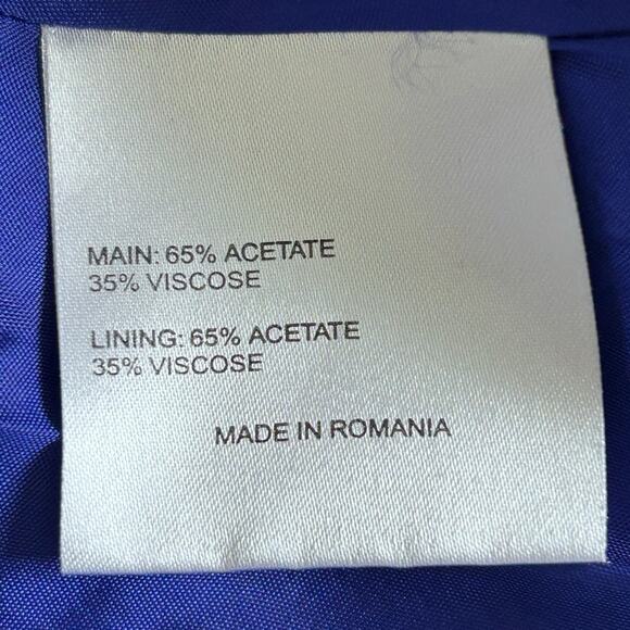 KAREN MILLEN Ruffled Satin‎ Drop Waist Mini Dress in Cobalt Blue-Size 10 - Picture 7 of 7